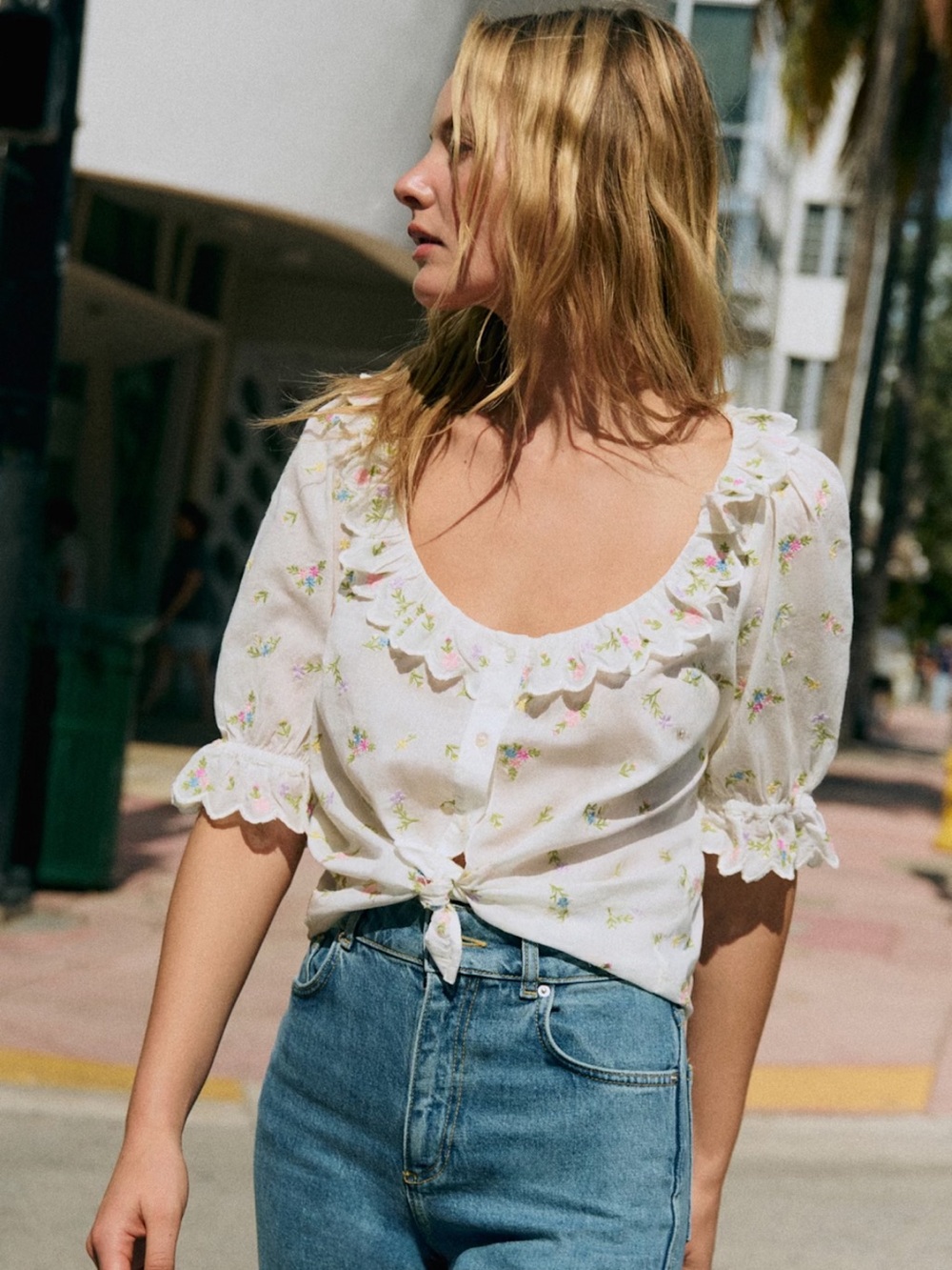 Sezane Kerinne Shirt Romance Pink With Ecru Embroidery - Size 6